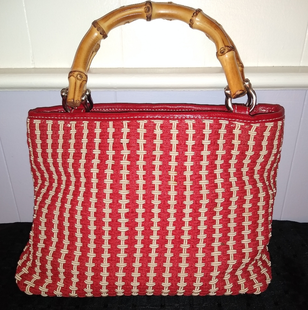 👛Red And White Woven Purse